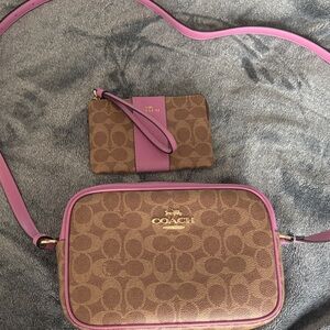 Coach Signature Brown and Pink Crossbody Bag